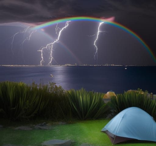 Rainbow over electric tempest